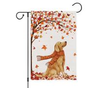 Bandiere Da Giardino Fall Maple With Golden Retriever Dog Autumn Thanksgiving Bandiera Decorativa Durevole Pride Flag Resistente Intemperie Outdoor Bandiera Per Bar Prato Celebrazioni 30X45Cm