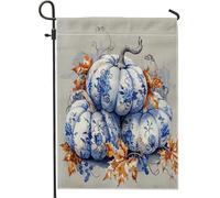 Bandiere Da Giardino Fall Thanksgiving Flower White And Blue Pumpkin Autumn Pride Flag Resistente Intemperie Outdoor Bandiera Resistente Dissolvenza Bandieradacortile Per Prato Bar 30X45Cm
