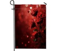 Bandiere da giardino floreali con rose di San Valentino, 30,5 x 45,7 cm, double face, per esterni, decorazione esterna, motivo romantico con amore, bandiera per casa da cortile, per vacanze all'aperto