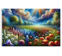 Bandiere Da Giardino Flowers Field Poppy Sun Shining Bright Blue Pride Flag Premium Bandiera Dell'Orgoglio Durevole Bandiera Decorativa Per Festival Prato Portico 152X90CM