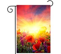 Bandiere Da Giardino Flowers Red Poppies Field Sunlight Sunrise Autumn Summer Spring Pride Flag Resistente Intemperie Bandiera Decorativa Durevole Outdoor Bandiera Per Bar Prato 30X45Cm