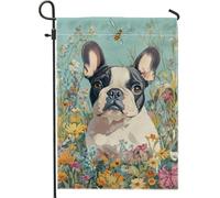 Bandiere Da Giardino French Dogs Colorful Flower Dog Spring Bandiera Decorativa Resistente Intemperie Pride Flag Premium Outdoor Bandiera Per Portico Celebrazioni Prato 30X45Cm