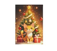 Bandiere da giardino, gattino sotto l'albero di Natale, striscioni double face per veranda della fattoria, decorazione stagionale per esterni, 30,5 x 45,7 cm