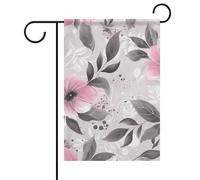 Bandiere da giardino grigie primavera-estate con fiori rosa 12 x 18 cm double face per esterni, bandiere da esterno stagionali e striscioni per terrazza, giardino, giardino, terrazza, balcone, prato