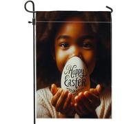 Bandiere Da Giardino Happy Easter Black Girl Eggs Letter African Brown Bandieradacortile Resistente Intemperie Outdoor Bandiera Durevole Pride Flag Per Celebrazioni Prato Bar 30X45Cm