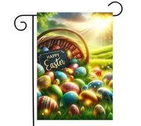 Bandiere Da Giardino Happy Easter Colorful Eggs Basket On Grass Sunshime Bandieradacortile Durevole Outdoor Bandiera Resistente Dissolvenza Pride Flag Per Prato Bar Celebrazioni 30X45Cm