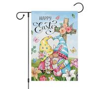Bandiere Da Giardino Happy Easter Flower Bunny Gnome Pride Flag Resistente Dissolvenza Bandiera Decorativa Durevole Outdoor Bandiera Per Prato Bar Celebrazioni 30X45Cm