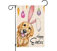 Bandiere Da Giardino Happy Easter Golden Retriever Dog With Rabbit Ear For Easter Bandiera Decorativa Resistente Intemperie Bandieradacortile Premium Outdoor Bandiera Per Bar Portico 30X45Cm