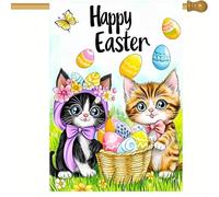 Bandiere Da Giardino Happy Easter Welcome Easter Cat Eggs Bandieradacortile Premium Outdoor Bandiera Durevole Pride Flag Per Portico Celebrazioni Bar 30X45Cm