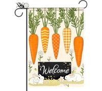 Bandiere Da Giardino Happy Easter Welcome Easter Rabbit Carrot Spring Bandiera Decorativa Resistente Intemperie Outdoor Bandiera Premium Bandieradacortile Per Bar Celebrazioni Portico 30X45Cm
