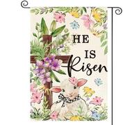 Bandiere Da Giardino He Is Risen Easter Lamb Flowers Bandiera Decorativa Resistente Dissolvenza Pride Flag Premium Outdoor Bandiera Per Bar Celebrazioni Prato 30X45Cm