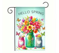 Bandiere Da Giardino Hello Spring Flower Jar Welcome Vase Flower Bandiera Decorativa Durevole Pride Flag Resistente Intemperie Outdoor Bandiera Per Prato Portico Celebrazioni 30X45Cm