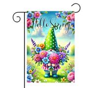 Bandiere Da Giardino Hello Spring Gnome Colorful Flower Pride Flag Resistente Intemperie Outdoor Bandiera Premium Bandieradacortile Per Prato Portico Celebrazioni 30X45Cm