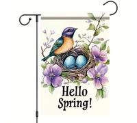 Bandiere Da Giardino Hello Spring Spring Bird Flower Bandieradacortile Durevole Outdoor Bandiera Resistente Intemperie Bandiera Decorativa Per Prato Celebrazioni Portico 30X45Cm