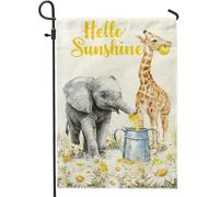 Bandiere Da Giardino Hello Sunshine Giraffe Elephant Yellow Animal Flower Happy Kids Theme Bandiera Decorativa Premium Pride Flag Durevole Outdoor Bandiera Per Prato Portico 30X45Cm