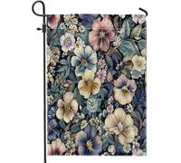 Bandiere da giardino hippie bohemien viola del pensiero 30,5 x 45,7 cm double face per decorazione esterna, bandiera vintage floreale in tela per casa, bandiera retrò fiore all'aperto piccola cortile