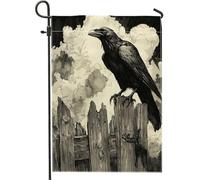 Bandiere da giardino horror di Halloween con corvo 30,5 x 45,7 cm, double face, per decorazione esterna, motivo castello infestato spaventoso, bandiera per casa, raccapricciante scenica all'aperto