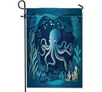 Bandiere da giardino in carta tagliata a forma di polipo, 30,5 x 45,7 cm, per esterni, oceano, alghe d'acqua, coralli, bandiere verticali standard in lino per casa, mare, cortile, cortile, prato