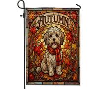 Bandiere da giardino in iuta autunnale Havanese per cortile, cortile, 30,5 x 45,7 cm, double face, per esterni, con motivo in vetro colorato per le vacanze, bandiere autunnali per la casa all'aperto