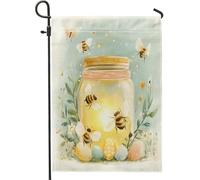 Bandiere da giardino in iuta con api pasquali primaverili, 30 x 45 cm, double face, per esterni, con motivo a uova, piccole bandiere per prato, bandiere per insetti per casa all'aperto