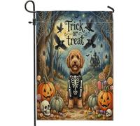 Bandiere da giardino in iuta con cane Labradoodle di Halloween, 30 x 45 cm, double face, per esterni, motivo gotico per le vacanze, piccole bandiere per prato, bandiere per casa all'aperto