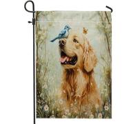 Bandiere da giardino in iuta con Golden Retriever Spring per cortile, cortile, 30,5 x 45,7 cm, double face, per esterni, graziose bandiere per piccole case della foresta Bluebird, bandiere per animali