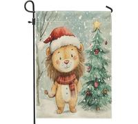 Bandiere da giardino in iuta con leone di buon Natale, 30 x 45 cm, double face, per esterni, motivo natalizio con animali invernali, piccole bandiere per prato, vacanze e fauna selvatica, bandiera per