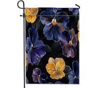 Bandiere da giardino in iuta con viola del pensiero primaverile, 30,5 x 45,7 cm, double face, per esterni, con fiori vintage, motivo a foglie, bandiere floreali per casa all'aperto