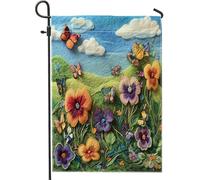 Bandiere da giardino in iuta con viola del pensiero primaverile, 30,5 x 45,7 cm, double face, per esterni, con motivo floreale divertente con campo fiorito, bandiere floreali per la casa all'aperto