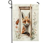 Bandiere da giardino in iuta con volpi primaverili, 30,5 x 45,7 cm, double face, per esterni, divertenti finestre floreali, piccole bandiere per casa, portico, prato