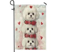Bandiere da giardino in iuta per cortile anteriore del cane Bichon Frise, 30,5 x 45,7 cm, double face, per esterni, San Valentino, simpatiche, piccole bandiere per casa, portico, prato