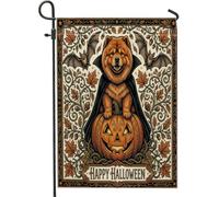 Bandiere da giardino in iuta per cortile anteriore del cane Chow Chow di Halloween 30,5 x 45,7 cm su entrambi i lati per esterni, bandiere divertenti per le vacanze con motivo a foglie piccole