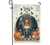 Bandiere da giardino in iuta per cortile anteriore del cane Papillon di Halloween 30,5 x 45,7 cm su entrambi i lati per esterni, bandiere per il prato con motivo gotico per le vacanze, bandiere per la