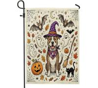 Bandiere da giardino in iuta per cortile anteriore del cane Pitbull, 30,5 x 45,7 cm, double face, per esterni, grazioso motivo pipistrelli per le vacanze, bandiere per prato, fantasmi, bandiere per