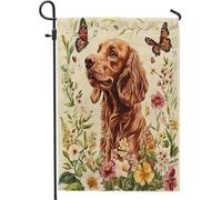 Bandiere da giardino in iuta per cortile anteriore del cane Spring Irish Setter 30,5 x 45,7 cm, double face per esterni, motivo floreale vintage con piante piccole bandiere per prato, bandiere per la