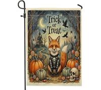Bandiere da giardino in iuta per cortile e cortile con volpi di Halloween, 30,5 x 45,7 cm, double face, per esterni, con motivo gotico, piccole bandiere per prato, bandiere per casa all'aperto