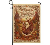 Bandiere da giardino in iuta per cortile e giardino del Ringraziamento, alpaca e lama, 30 x 45 cm, double-face, per esterni, con motivo divertente tacchino, bandiere per prato e per la casa all'aperto