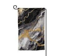 Bandiere da giardino in marmo bianco e nero con lamina d'oro verticale su entrambi i lati, 30,5 x 45,7 cm, bandiera stagionale primaverile estate per vacanze, fattoria, cortile, decorazione da