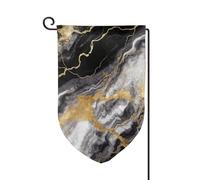 Bandiere da giardino in marmo bianco e nero con lamina d'oro verticale su entrambi i lati, 30,5 x 45,7 cm, bandiera stagionale primaverile estate per vacanze, fattoria, cortile, decorazione da
