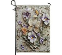 Bandiere da giardino in stile 3D con rilievi del pensiero del pensiero 30,5 x 45,7 cm per esterni, bandiere verticali vintage floreali standard in lino per casa, retrò floreale cortile cortile prato