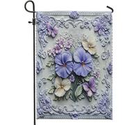 Bandiere da giardino in stile rilievo 3D viola del pensiero 30,5 x 45,7 cm per esterni, bandiere estetiche verticali standard in lino per casa, retrò floreale cortile cortile prato bandiere