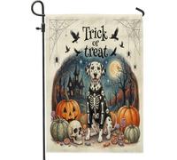 Bandiere da giardino in tela da giardino con cane dalmata di Halloween, 30 x 45 cm, double face, per esterni, motivo gotico per le vacanze, piccole bandiere per prato, bandiere per casa all'aperto