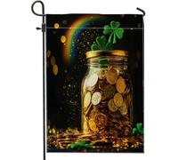Bandiere da giardino in vaso d'oro per il giorno di San Patrizio, 30,5 x 45,7 cm, double face, per esterni, divertenti e alla moda, bandiere verticali standard per casa, quadrifoglio, cortile, cortile