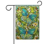 Bandiere da giardino in vetro colorato, motivo farfalle, colore verde lime, verde menta, bandierine da giardino, festività stagionali, juta, doppia faccia, 30,5 x 45,7 cm