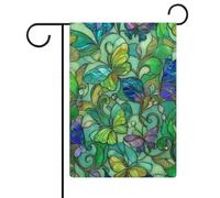 Bandiere da giardino in vetro colorato verde lime verde menta farfalle floreali bandiera da giardino stagionale vacanza juta doppia faccia casa cortile bandiere esterne 30,5 x 45,7 cm