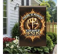 Bandiere da giardino Jesus Cross Fire Flame Religious Faith Slogan Piccola