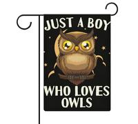 Bandiere da giardino Just A Boy Who Loves Owls, bandiere bifacciali per le feste, per decorazioni da esterno, 12,6 x 18,5 pollici