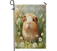 Bandiere da giardino Kawaii Daisy Guinea Pig 30,5 x 45,7 cm double face per esterni, bandiere per prato standard con pittura a olio con fiori in iuta standard, bandiere per giardino con animali