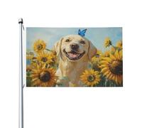 Bandiere Da Giardino Labrador Retriever Dog And Sunflowers Welcome Summer! Bandiere Decorative Premium Outdoor Bandiera Antivento Banner Giardino Per Celebrazione Feste Interno 90X150 CM
