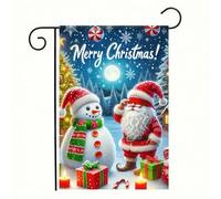 Bandiere Da Giardino Merry Chrismas Winter Santa Snowman With Santa Snowman Gifts Tree And Merry Christmas Message Bandiera Decorativa Premium Pride Flag Dissolvenza Bandiera Per Prato 30X45Cm